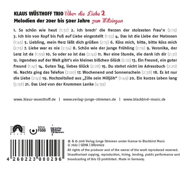 Klaus Wüsthoff Trio: Über die Liebe 2 - Melodien der 20er bis 50er Jahre zum Mitsingen (CD)
